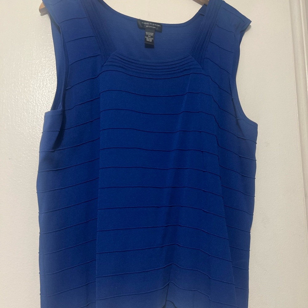 Cable & Gauge Blue Ribbed Sleeveless Tank Top / Plus Size 2X